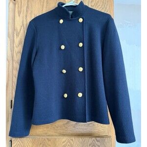 Ralph Lauren Merino Wool Jacket Size L  Petite Navy Blue Gold Buttons
